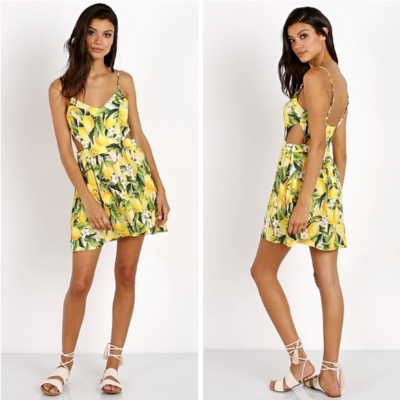 Show Me Your Mumu Piper Dress Citrus Stretch Lemon Print Size Medium